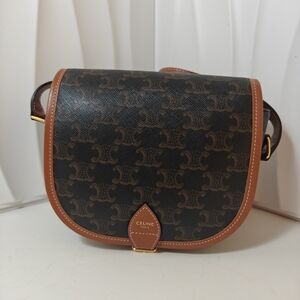 Celine Triomphe Canvas Medium Folco Bag Tan